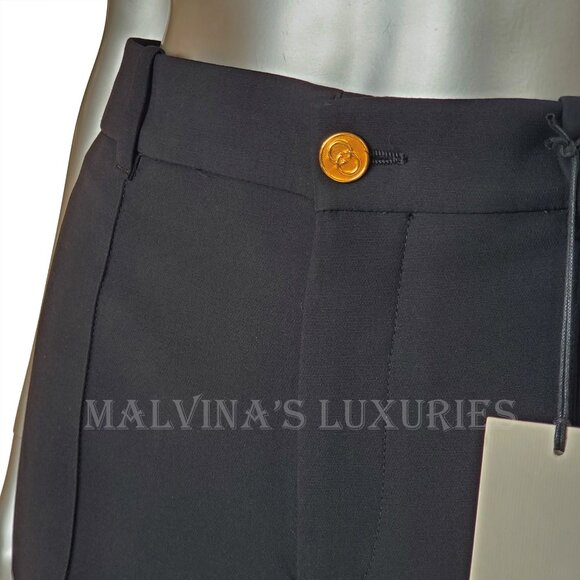 GUCCI PANTS BLACK SILK WOOL CREASED TROUSERS w LOGO BUTTON sz IT 44 US 8 - Picture 6 of 14